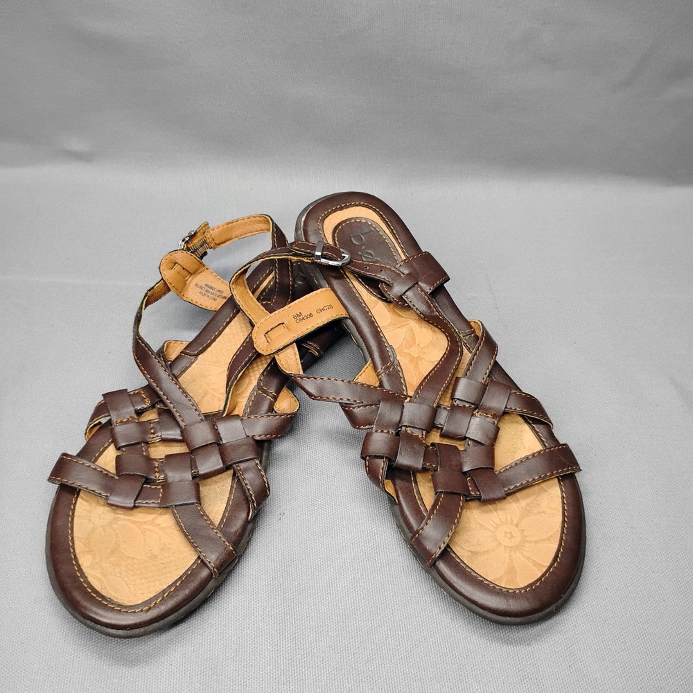 Born BOC Womens 6 Brown Strappy Gladiator Sandals Flat Woven Ankle Strap